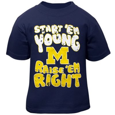 Michigan Wolverines baby tee, Michigan Wolverines raise em right tee, michigan wolverines baby clothes, michigan wolverines 6m 12 mo 24 months t-shirts