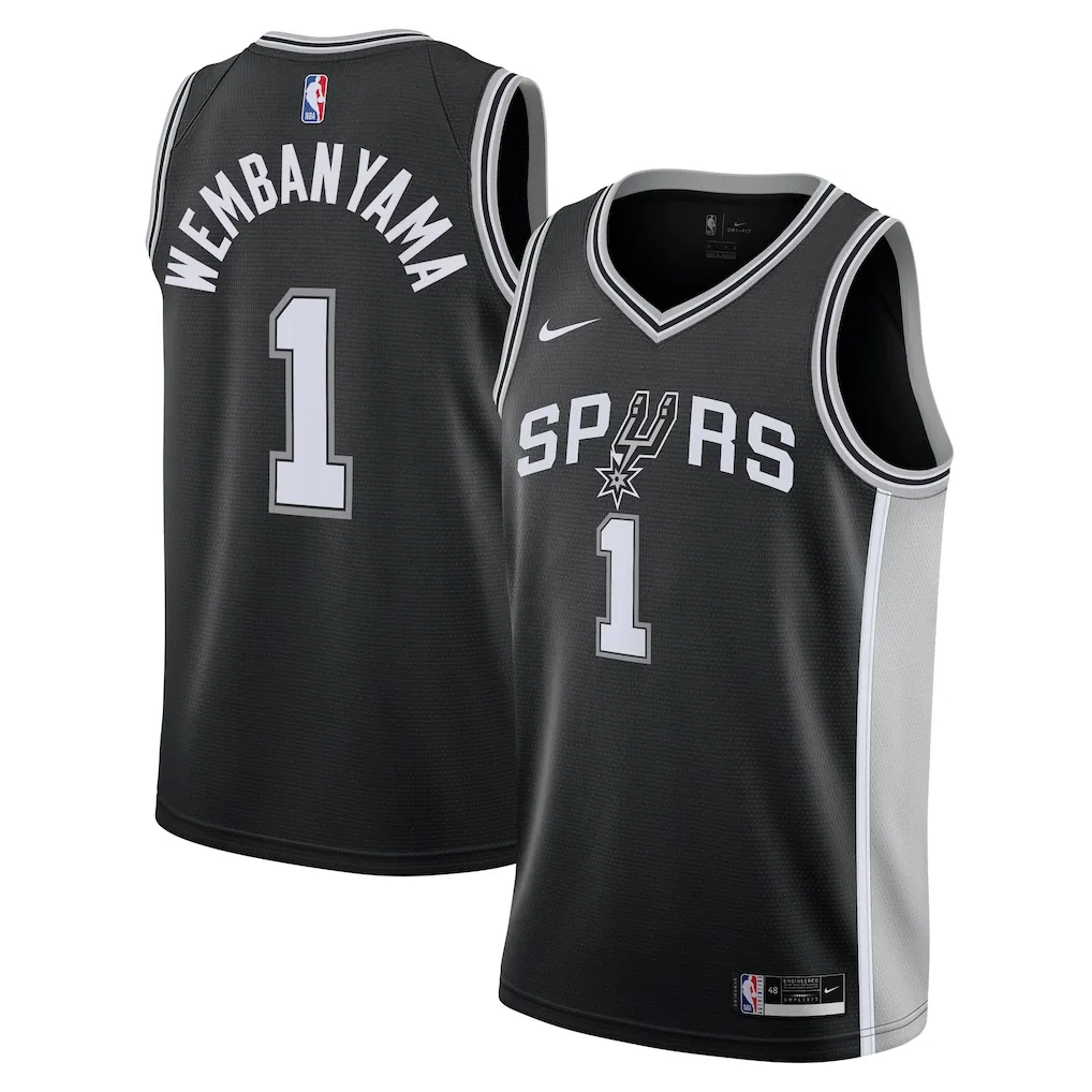 Black and Silver Spurs Victor Wembamyana Jersey